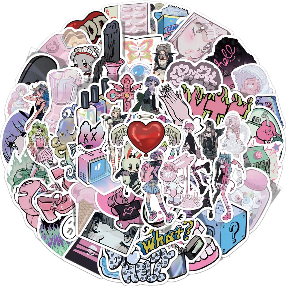 60 Sheets Scrapbook Stickers Anime Funny Luggage Stickers Multicolor