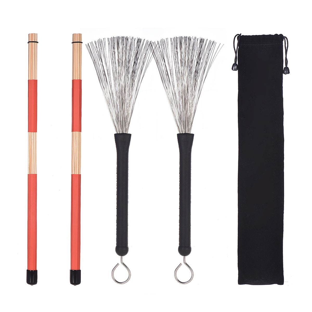 1 Pair Drum Rods Sticks + 1 Pair Drum Brushes Drum Stick