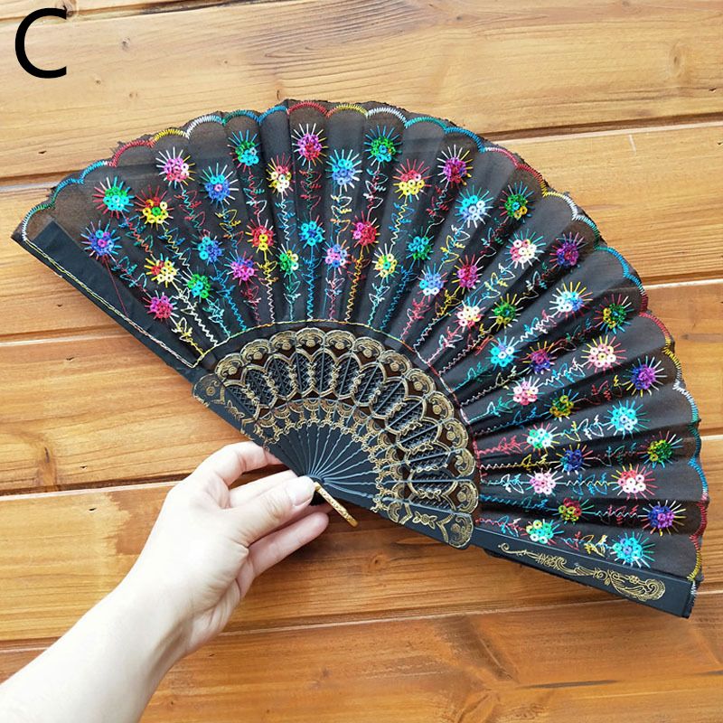 Fan Folding Tail Decor Art Fan Plastic Accessory Feather Summer Crafts Bone Print Home Hand Carved Embroidery Sequins