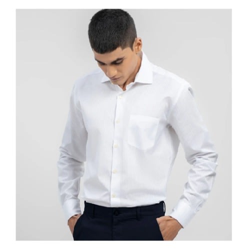 Men Self Striped Formal Shirt - White