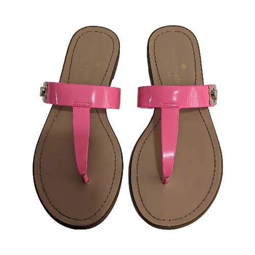 Castile Patent-leather Thong-toe Slippers - Neon Pink