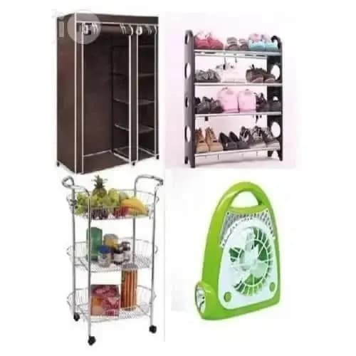 Wardrobe + Rechargeable Flood Light + 12 Pairs Shoe Rack + Trolley