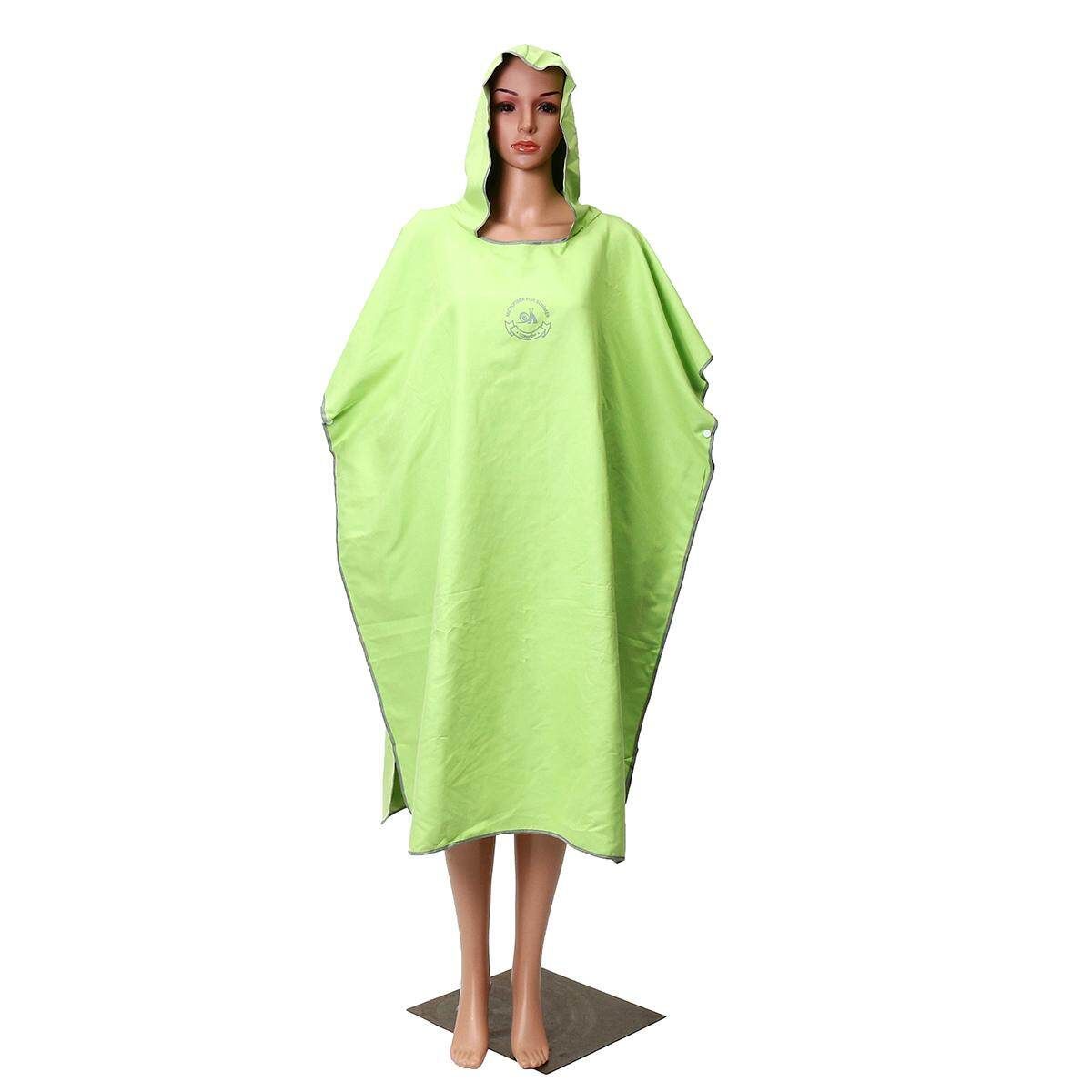One Size Beach Bath Microfiber Surf Poncho Robe With Hood Wetsuit Changing Towel Light Green