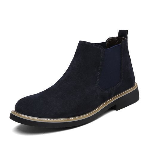 Chelsea Boots Men Top Quality Ankle Boots Male Leather Motorcycle Boots Blue