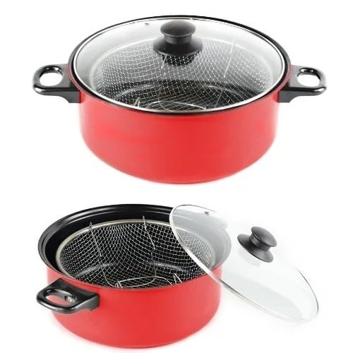 Non-stick Cooking Pot - Chip Pan - Food Steamer With Basket & Lid - 28cm