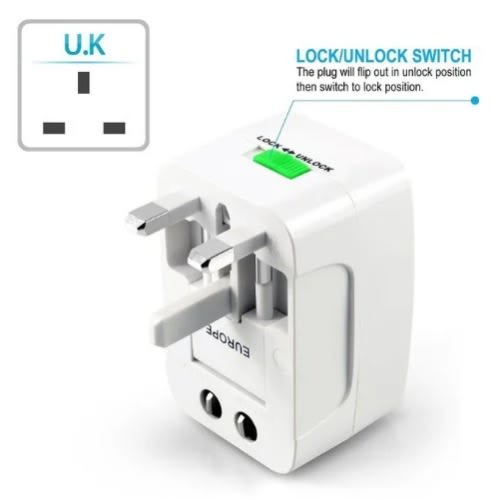 Universal Travel Electric Socket Adaptor With Power Surge Protector  Child Safety Lock