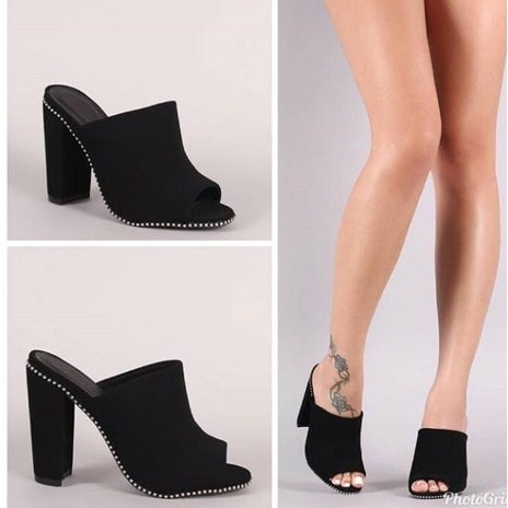 Heeled Slippers - Black