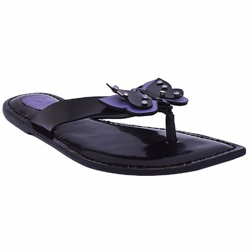 Butterfly Thong Style Leather Flat Slippers - Purple