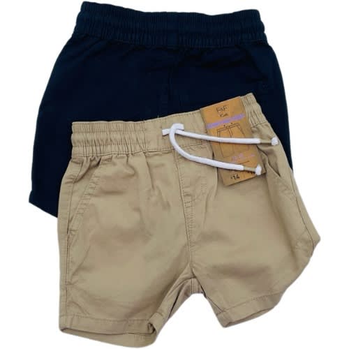 Boys Plain Colored Khaki Shorts - 2 Pcs