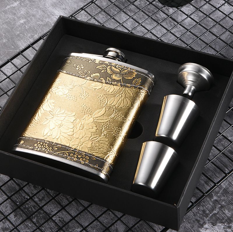 8OZ Hip Flask Set -PU Leather Body Cover With Funnel 2 Cups