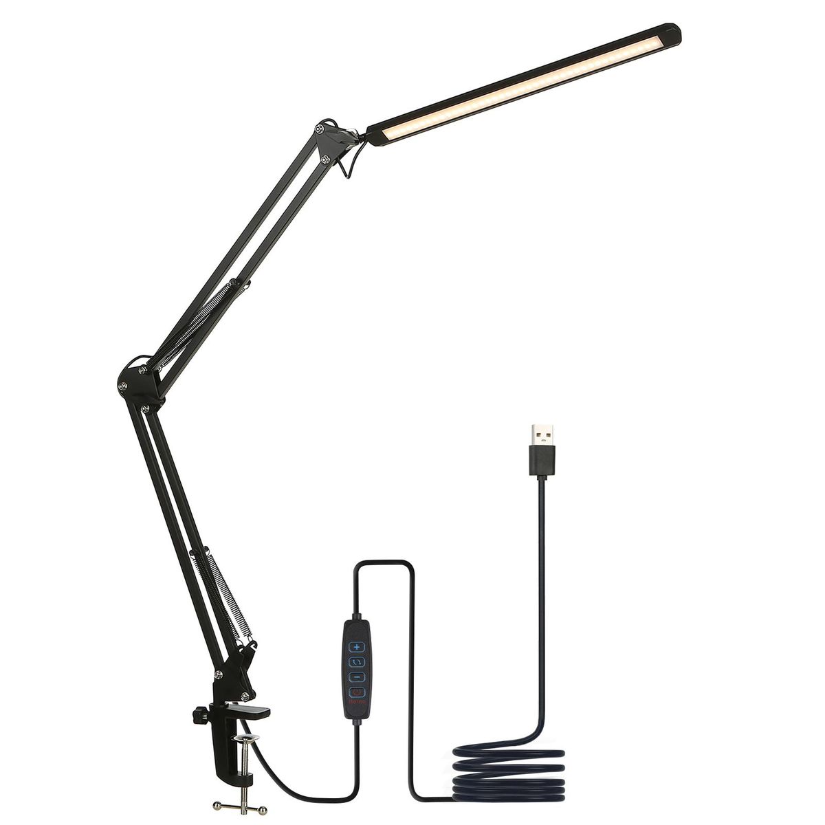 Tomshine LEDs Desk Lamp with Clamp Eye-Caring Dimmable Reading Light 3 Color Modes & 10 Brightness Levels Swing Arm Lamp for Study Office