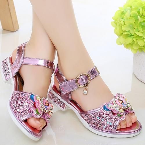Kids Girls Lovely Shiny Sandals-Pink