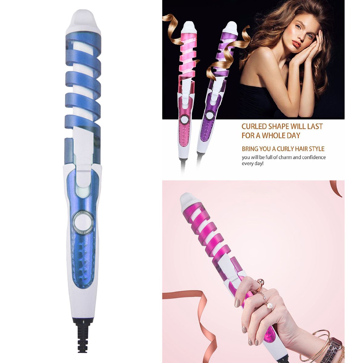 Conical Ceramic Hair Curling  Wand Electric Hair  EU Blue Blue