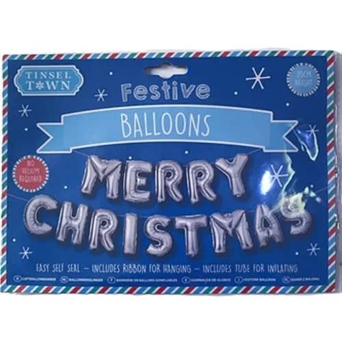 Merry Christmas Balloon Banner - Silver