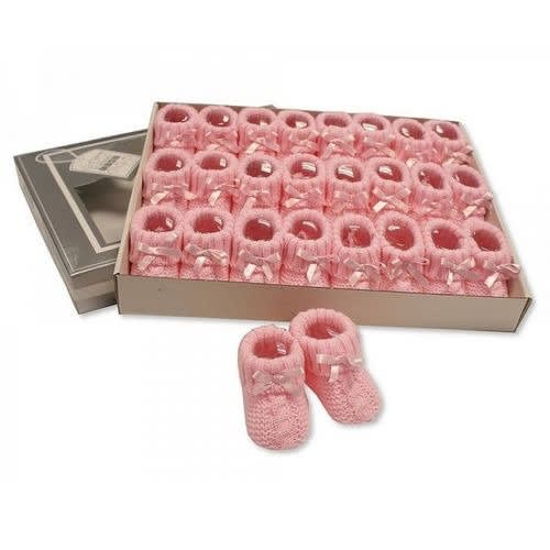 Knitted Baby Bootees With Bow- Pink