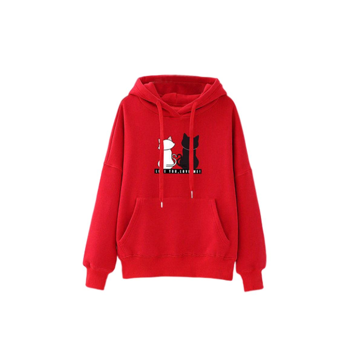 Fashion Autumn Winter Ladies Tops Pullover Hoodie Red M