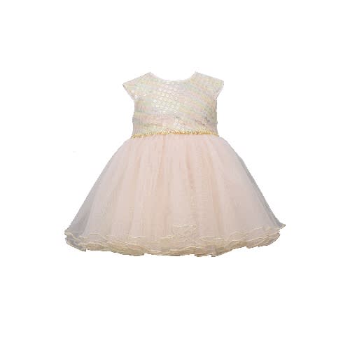 Sequin Embellished  & Cap Sleeve Mesh Flare Dress