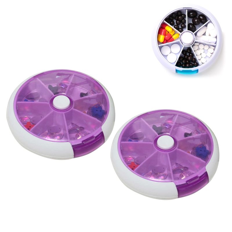 2 PCS Creative Multifunctional Round Portable Seven-grid Rotating Plastic Pill Box(Purple)