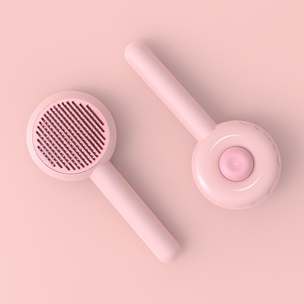 Self Cleaning Slicker Cat Brush Pet Comb Hair Removes For Cats Dogs Grooming Hair Cleaner Cleaning Donut Cat Comb Pet Supplies-Pink