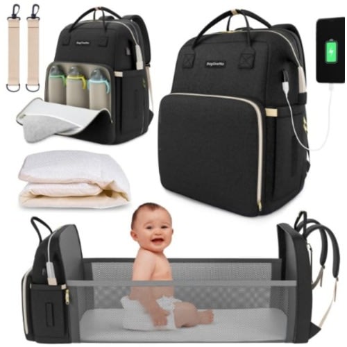 Baby Diaper Bag/ Backpack With Changing Station And Usb Charging Port-black