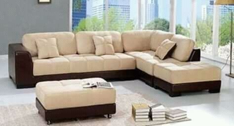 Brown Leather And Cream Fabric 5 Seater L Shape Sofa(Delivery To Lagos Only)