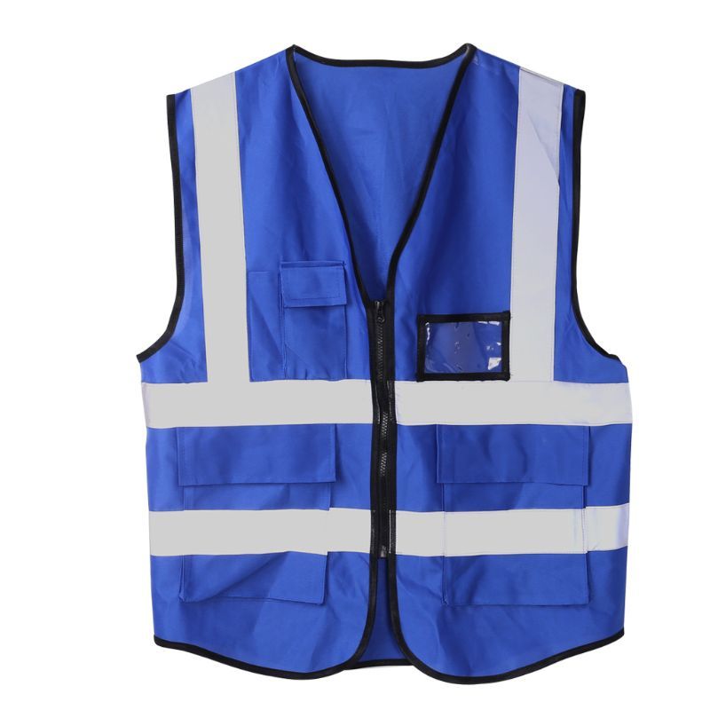 Safety Vest With Zipper Reflective Jacket-Blue