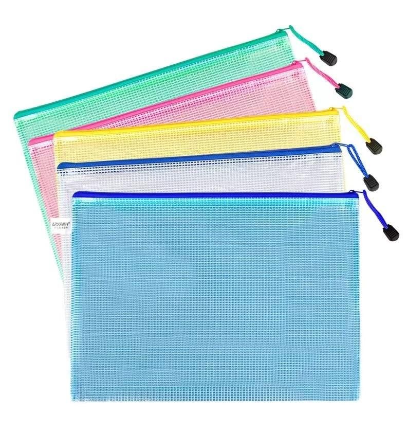 2-PCS Transparent File Bag PVC Mesh Zipper Bag A4 Information Bag
