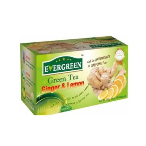Evergreen 100% Natural Ginger & Lemon Green Tea - 2g x 25 Tea Bags