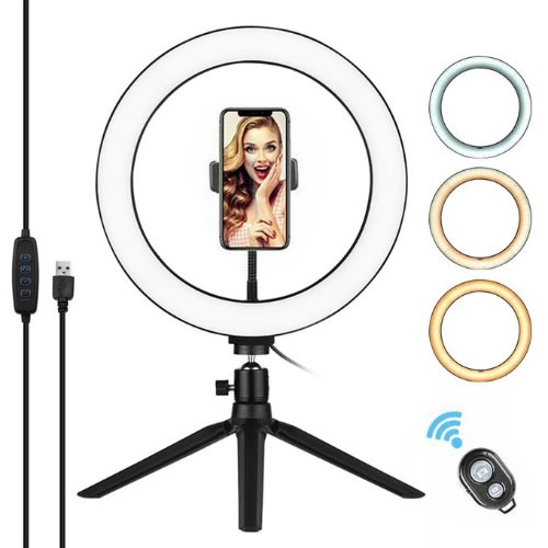 Led Ring Light 10" Usb With Tripod Stand And Phone Holder