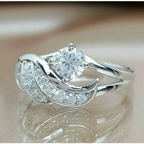 Crystal Stainless Steel Women Wedding Ring - Silver
