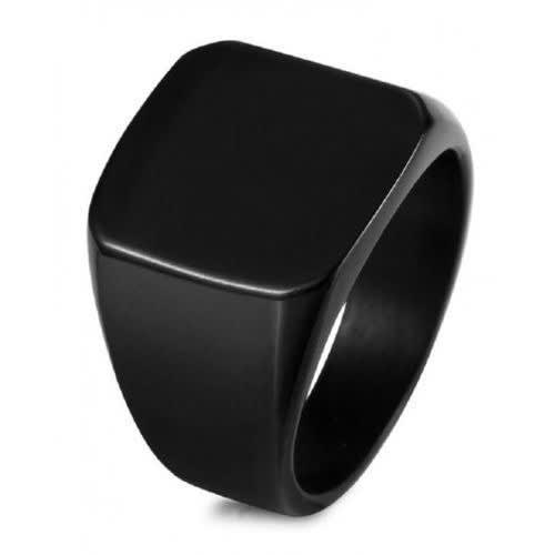 Men's Biker Polished Stainless Steel Ring - Black