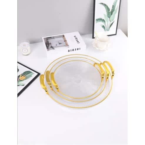 3 In 1 Round Acrylic Serving Tray With Golden Handles