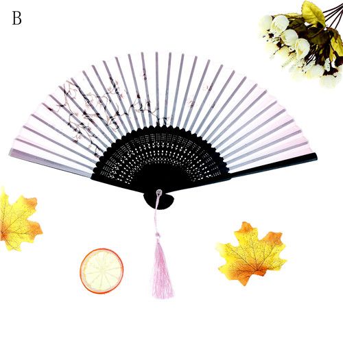 Ornaments Japanese Chinese Home Party Fan Folding Hand Decoration Silk Fans Retro Painting Bamboo Floral Held 1PC Dance