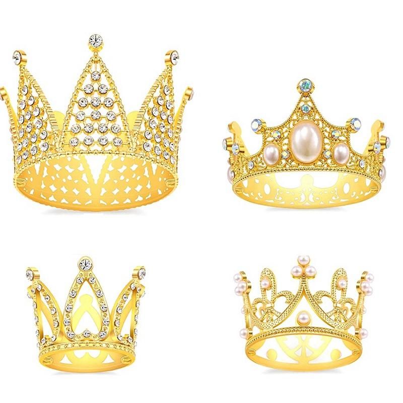 4Pcs Gold Crown Cake Topper Princess Crown Cake De