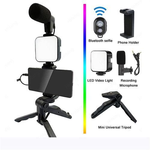 Selfie Stick Vlog Kit with LED Video Light Microphone Tripod