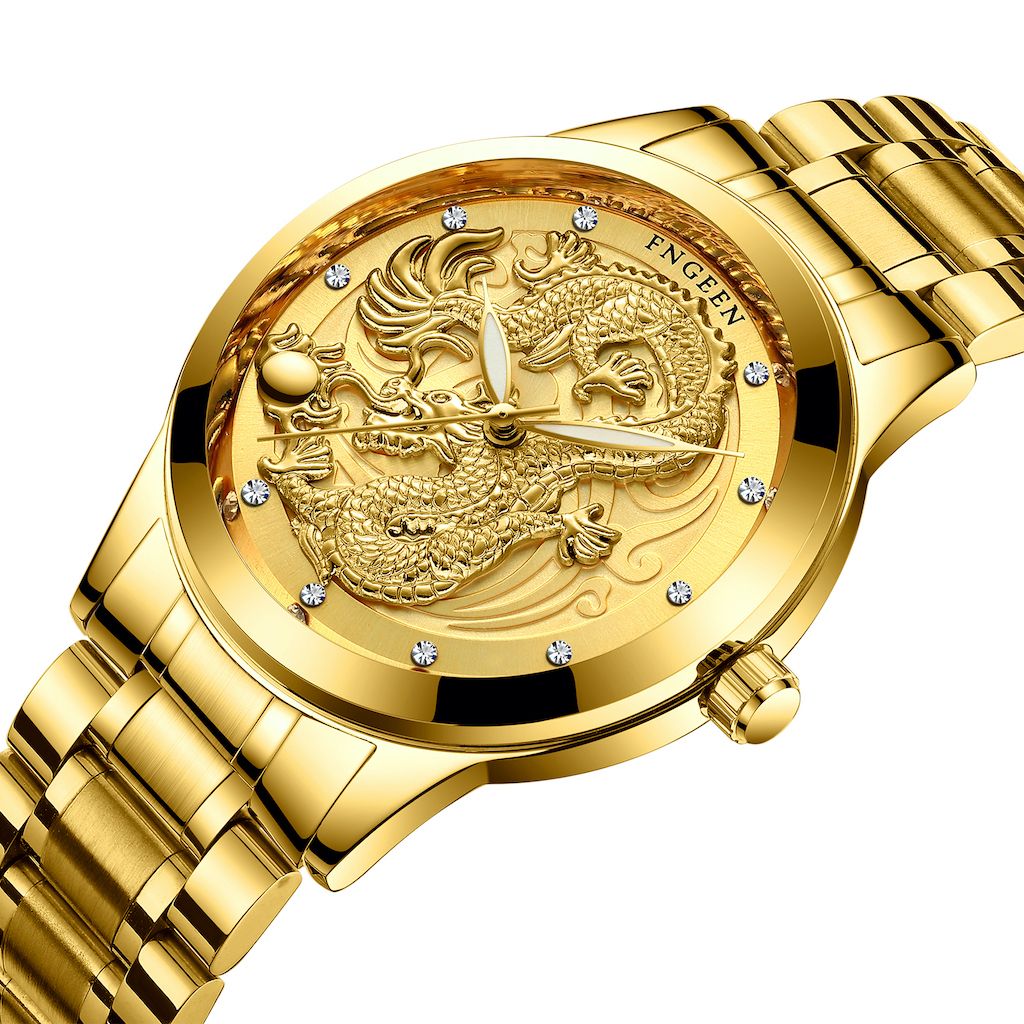 Men's Luxury Diamond Waterproof Quartz Watch - Gold