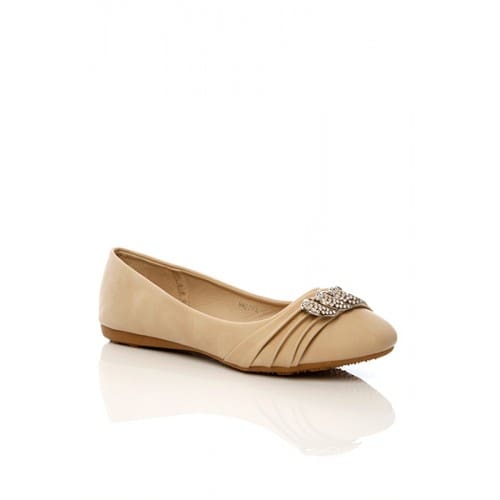 Encrusted Half Moon Fitting Flats - Beige
