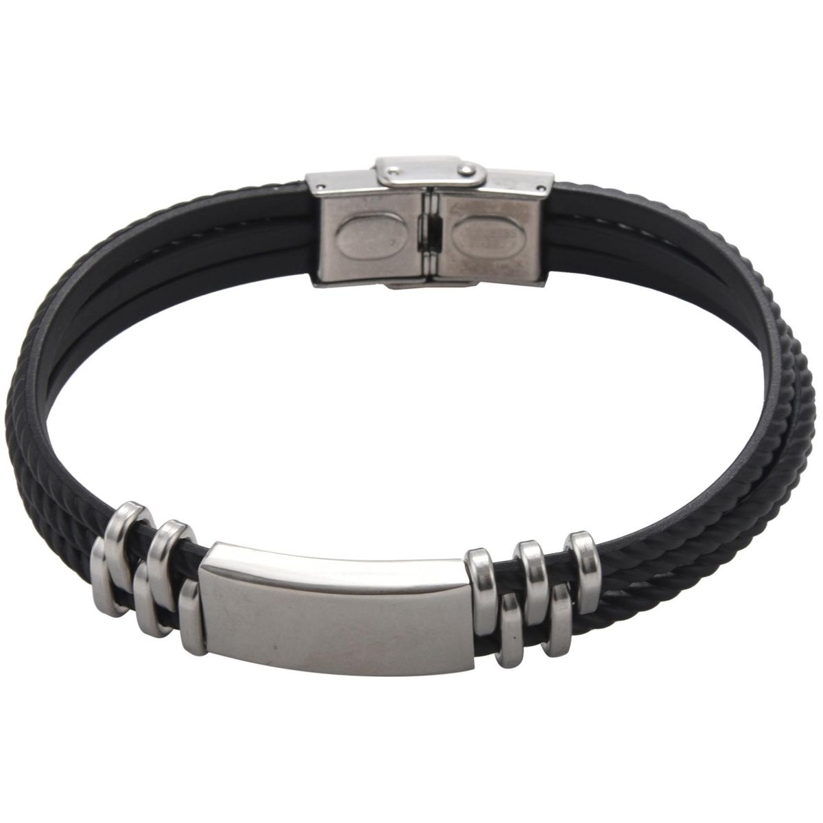 Three Layers Silicone Wrap Bracelets for Man Steel