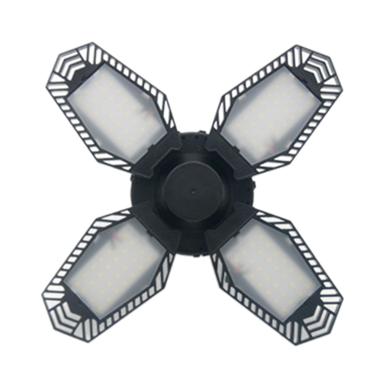 AC110-130V 80W LEDs Garage Light Deformable Folding Ceiling Lights with 4 Adjustable Panels E26 Base Socket Holder 6500k White Light for Garage Warehouse Workshop Basement Gym Kitchen