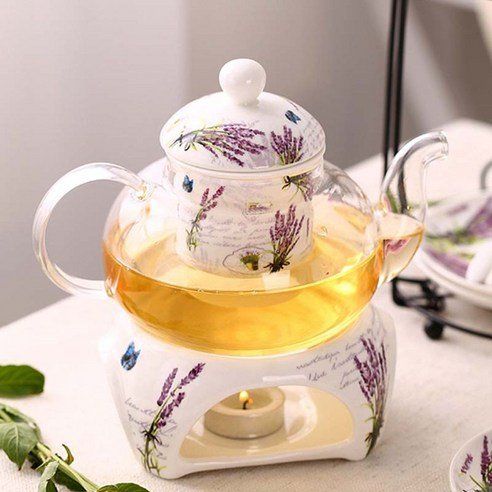 Lavender Glass Teapot And Warmer Set