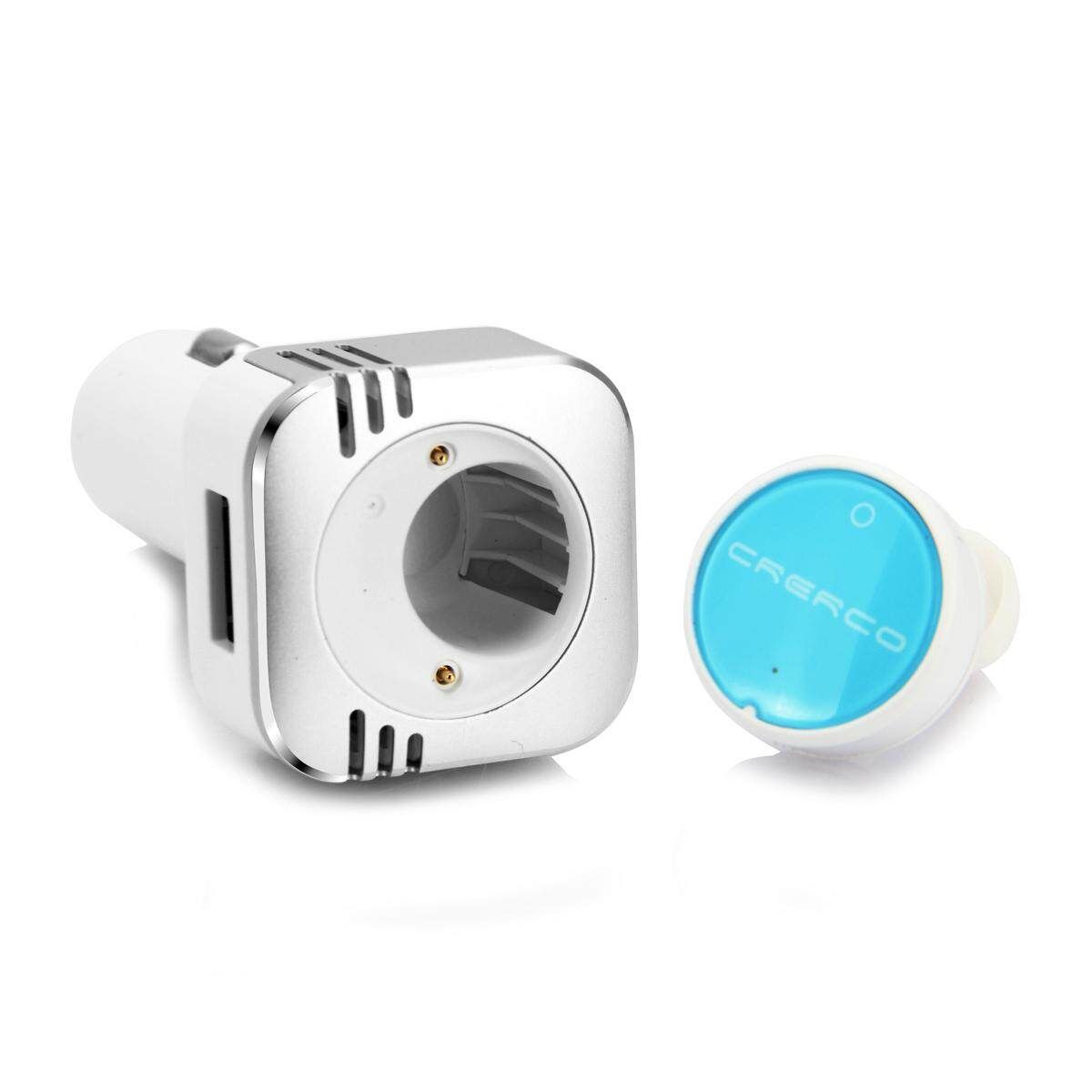 CRERCO C100 Bluetooth Headset Wireless Headphone Car Charger Blue