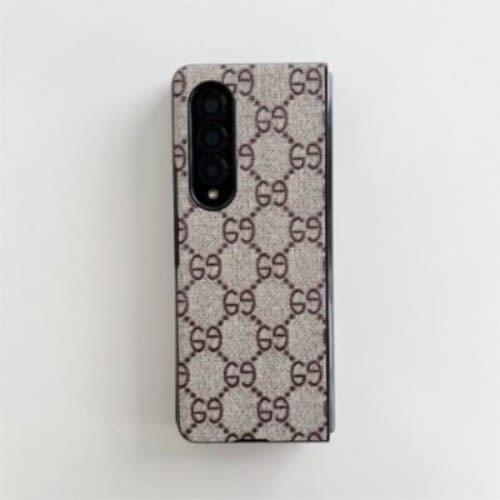 A&s Gucci Inspired Leather Case With Grid Pattern For Samsung Galaxy Z Fold 1- Brown