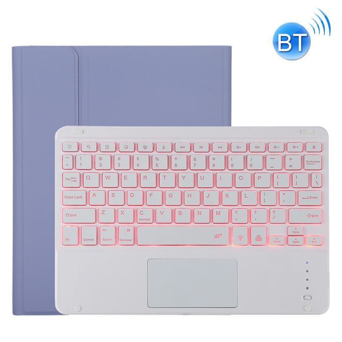 TG11BCS Detachable Bluetooth White Keyboard Microfiber Leather Protective Case For IPad Pro 11 Inch (2020), With Backlight & Touchpad & Pen Slot & Holder (Purple)