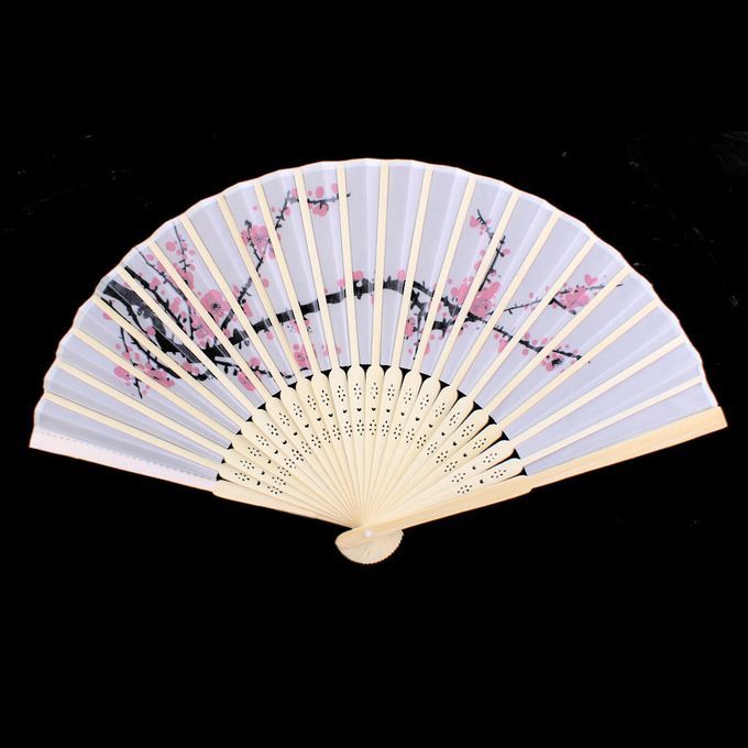 Flower Plum Blossom Folding Hand Fan Wedding Bridal Party Dance Decor