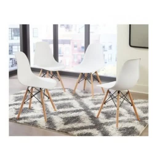 Dinning Plastic Chair With Wooden Leg- Set Of 4 - White