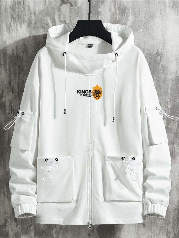 Kings Kartel Stylish White Overhead Hoodie With Double Pockets