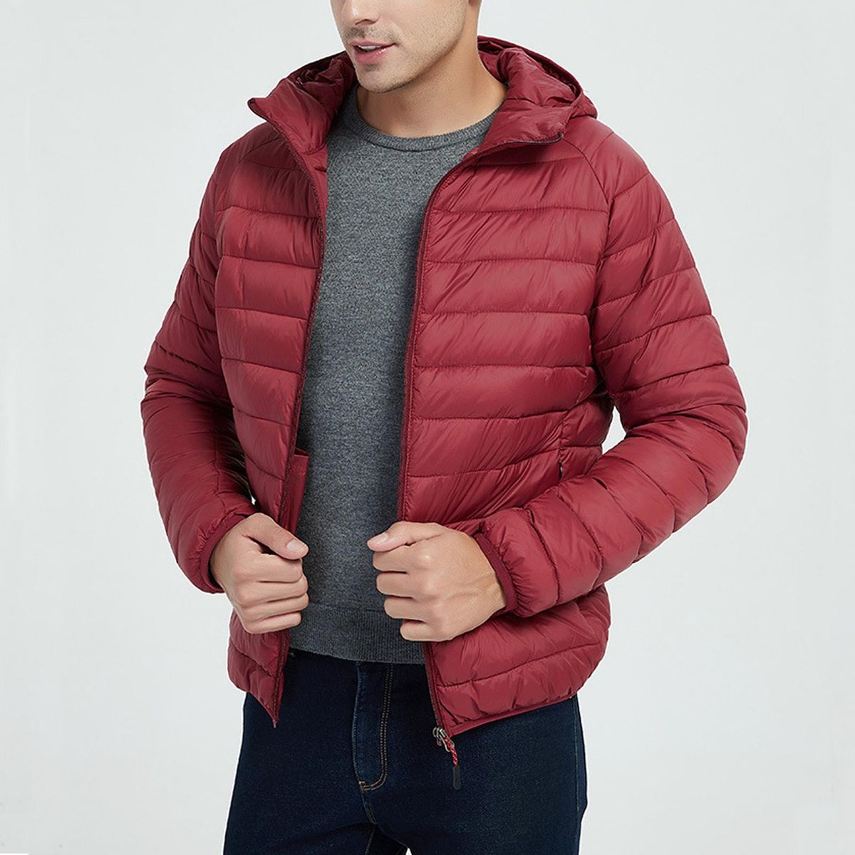 Men's Classic Softshell Jacket Winter Waterproof Slim Down Coat Red L