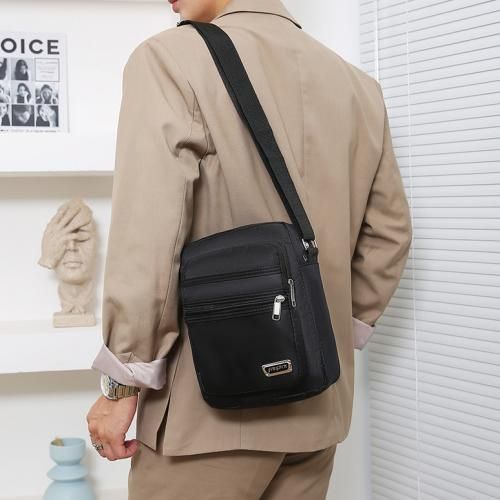 Men Solid 6 Compartments Sling Bag