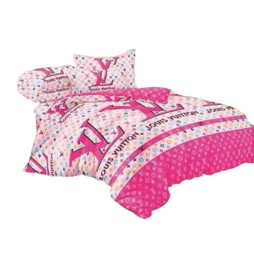 Lv Inspired Bedsheet And 2 Pillow Case Bedding Set - Pink - 6 By 6