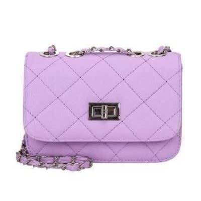 Women's Leather Mini Cross Body Chain Shoulder Purse - Purple